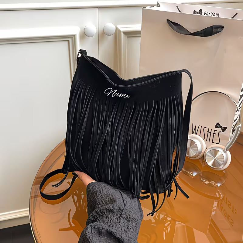Women's Personalized Bohemian Fringe Crossbody Bag | Custom Initial Tassel Shoulder Purse