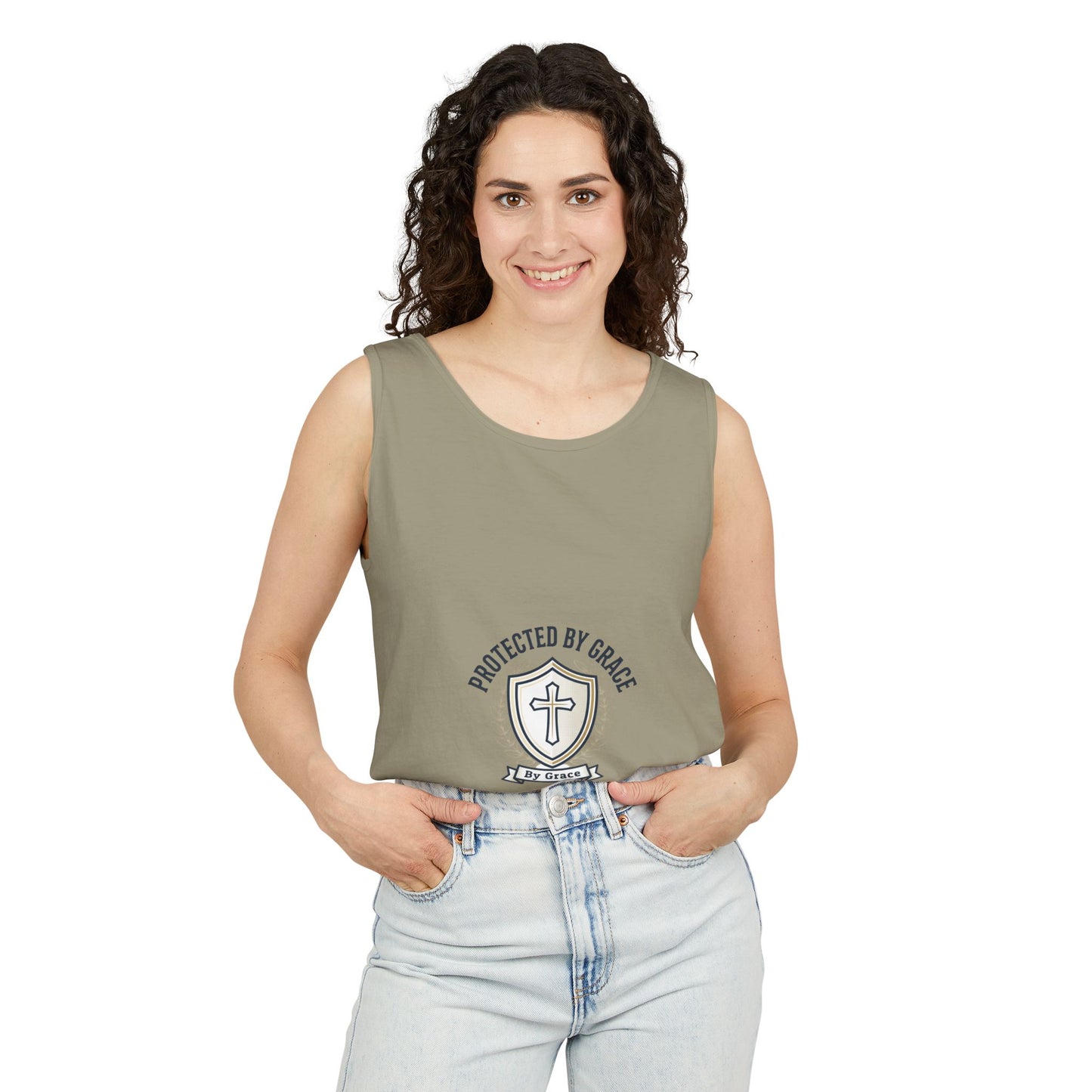 Protected by Grace Cross Tank Top — Christian Faith Graphic