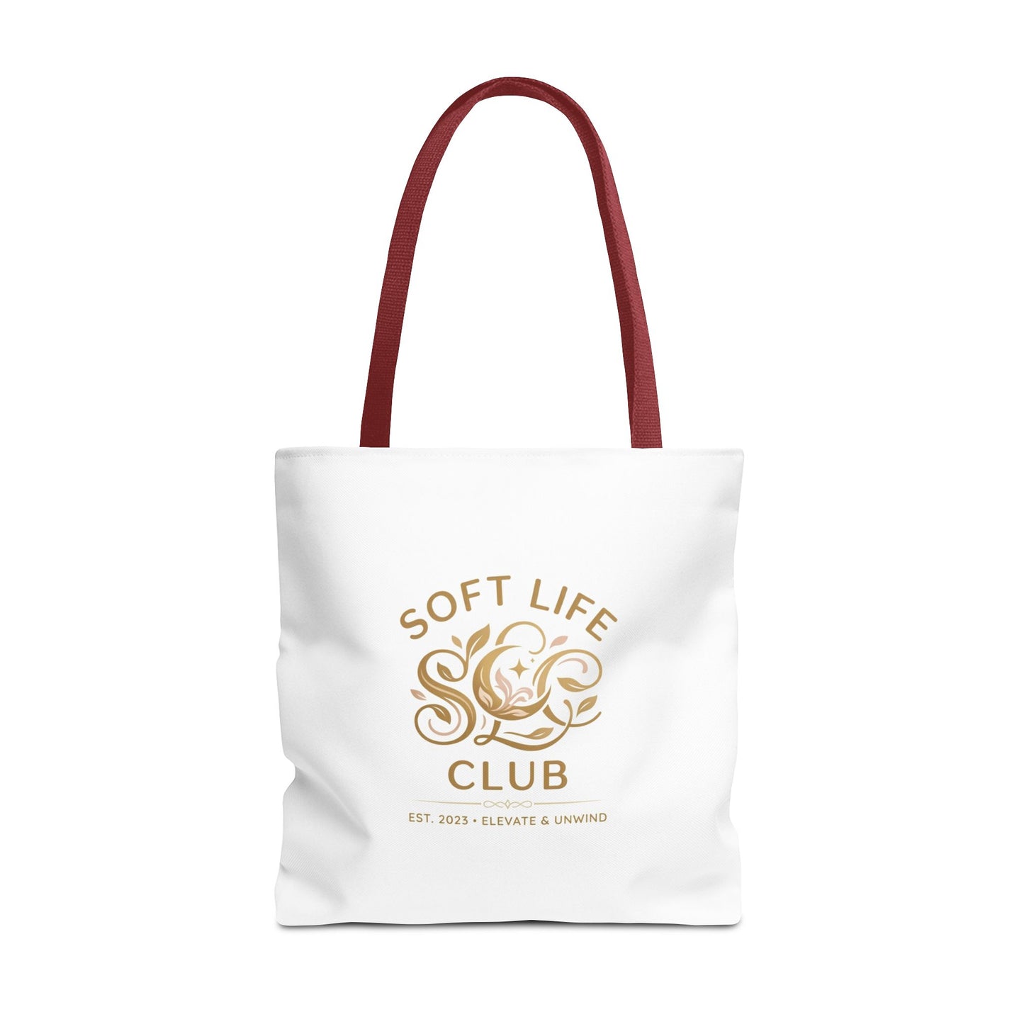 Soft Life Club Tote Bag — Chic Gold Logo AOP Tote for Everyday Carry