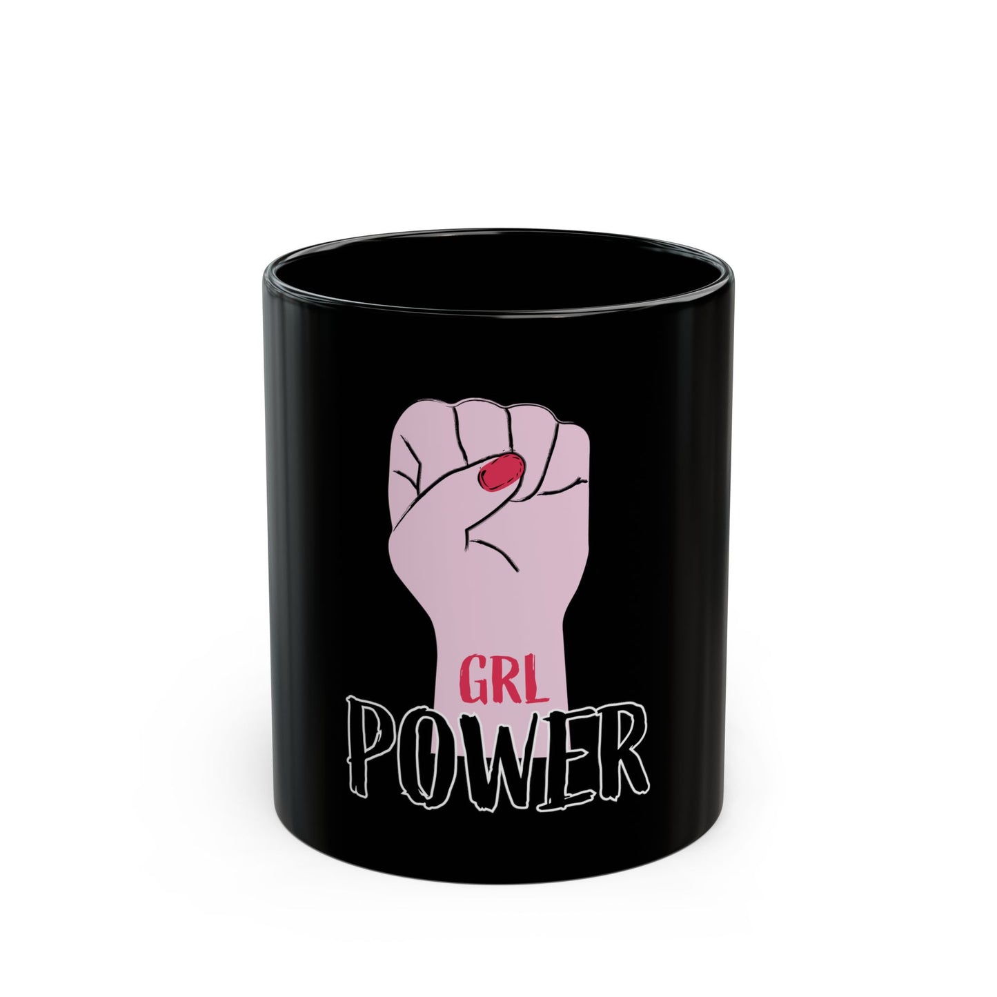 GRL Power Black Mug — Feminist Fist Coffee Cup (11oz, 15oz)