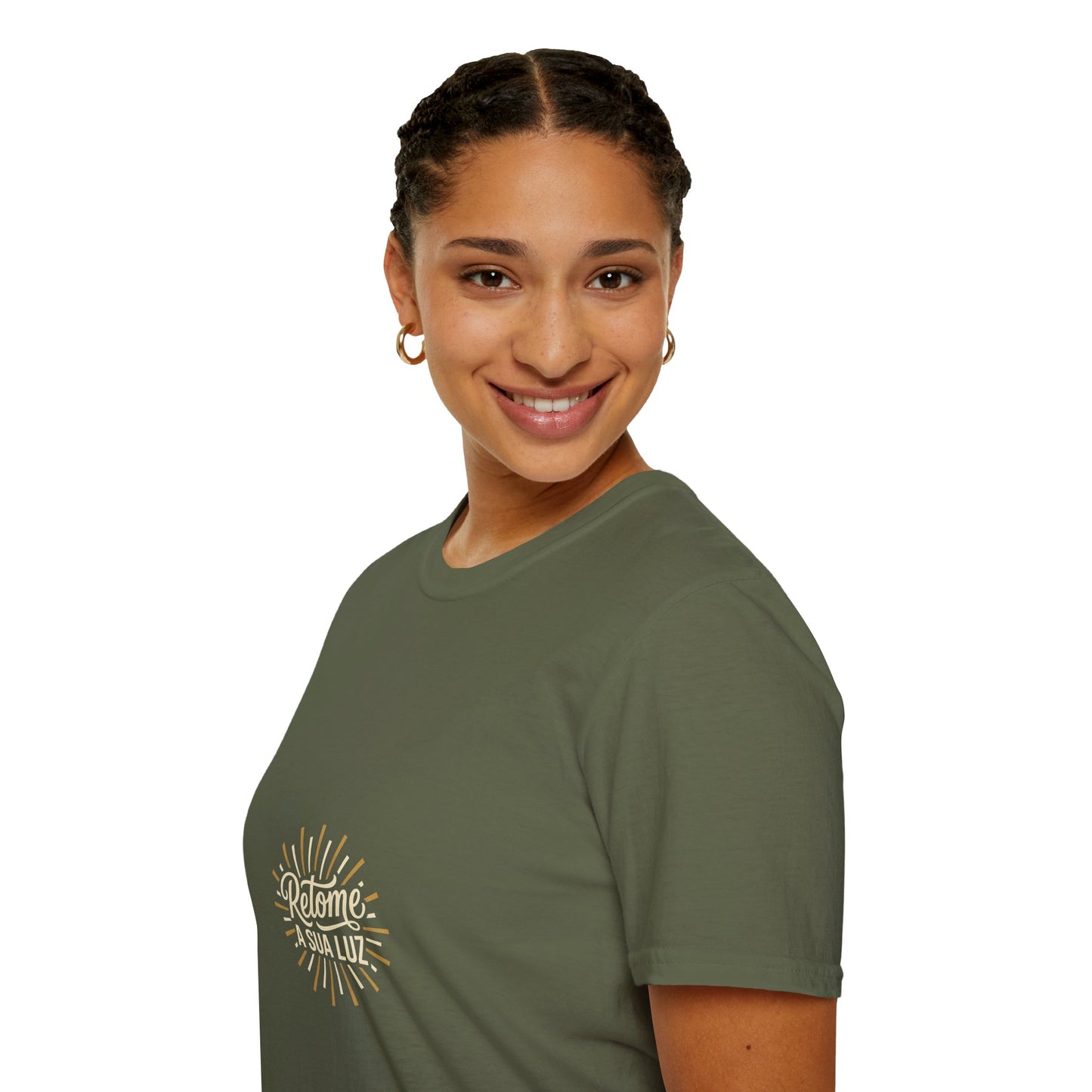 Camiseta — "Retome a sua luz" (Estampa Sunburst)