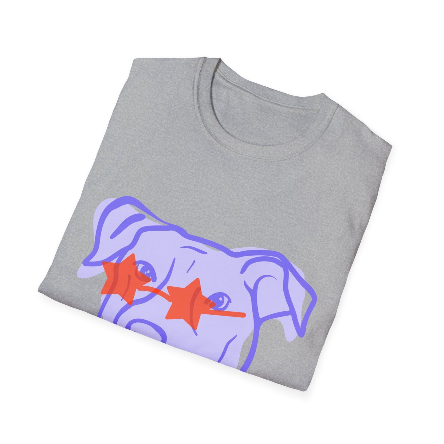 Dog Face T-Shirt — Playful Purple Pup with Star Sunglasses Graphic