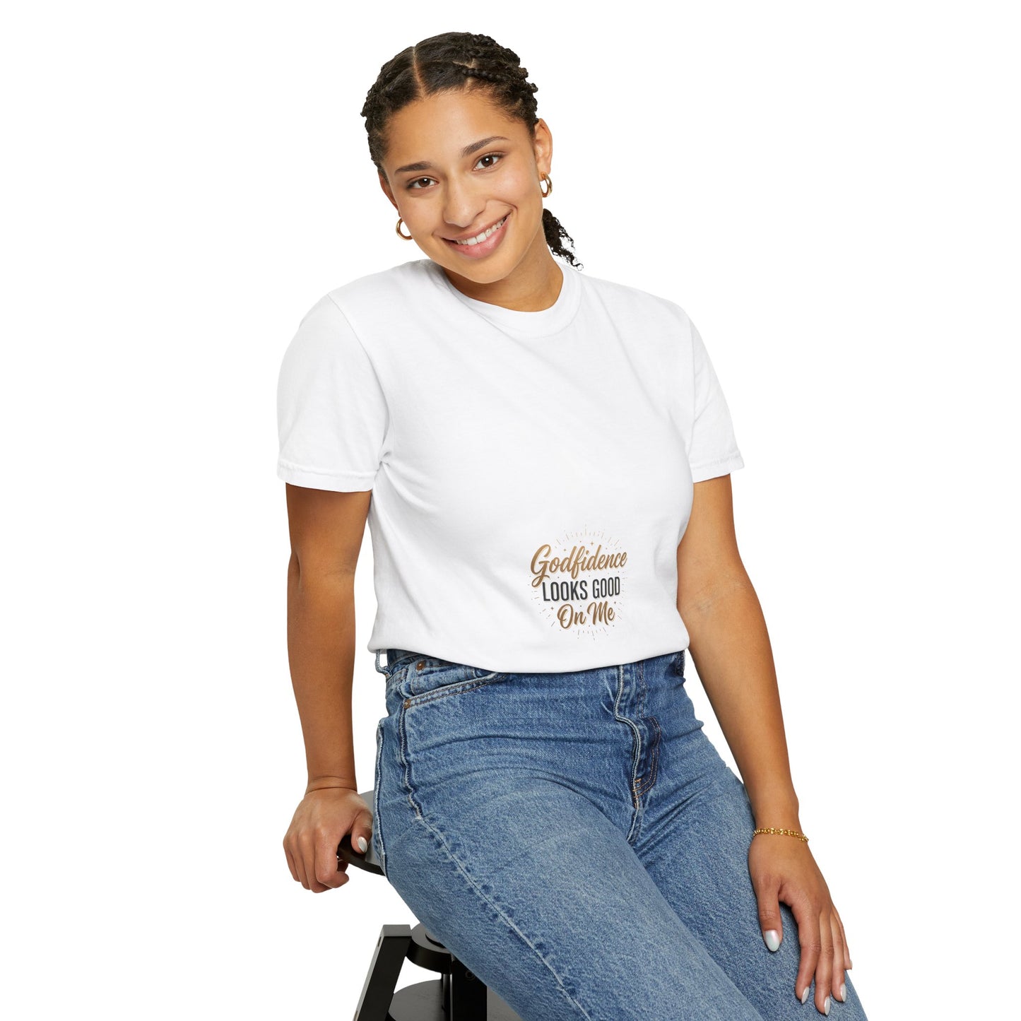 Graphic T-Shirt — “Godfidence Looks Good On Me” Small Center Chest