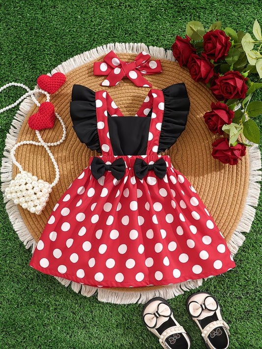 SweetDot™ Baby Girls Polka Dot Puff Dress Set | Puff Sleeve Dress with 3D Bow & Headband