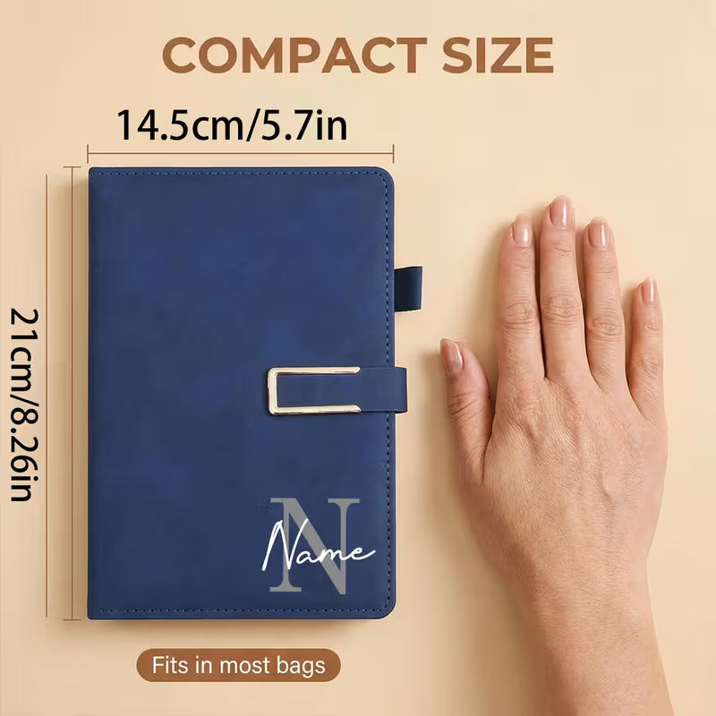 Personalized A5 PU Leather Notebook | Custom Journal with Pen Holder for Work, School & Travel