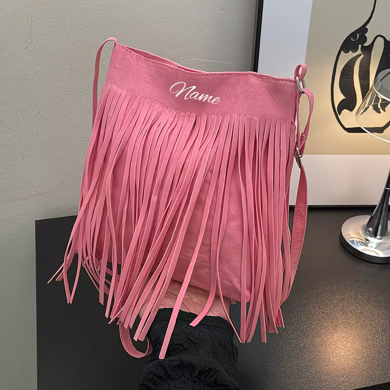 Women's Personalized Bohemian Fringe Crossbody Bag | Custom Initial Tassel Shoulder Purse