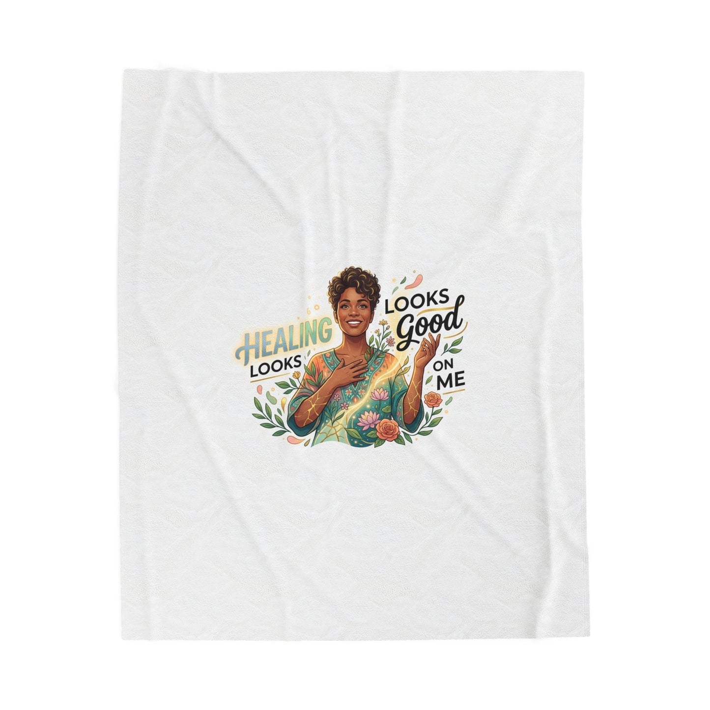Velveteen Plush Blanket — "Healing Looks Good on Me" Cozy Afrocentric Comfort Throw