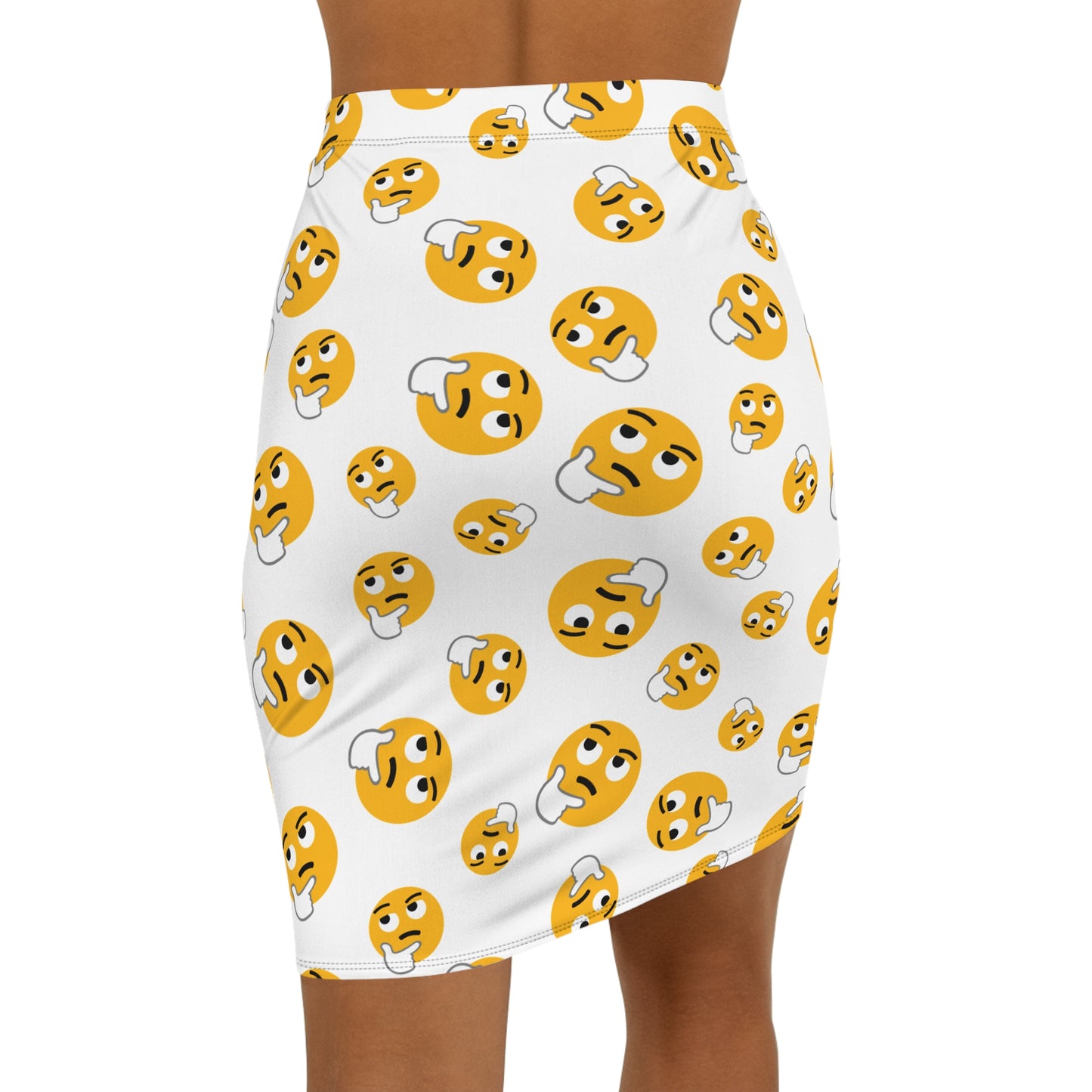 Thinking Emoji Pencil Skirt — Playful All-Over Print Midi Skirt