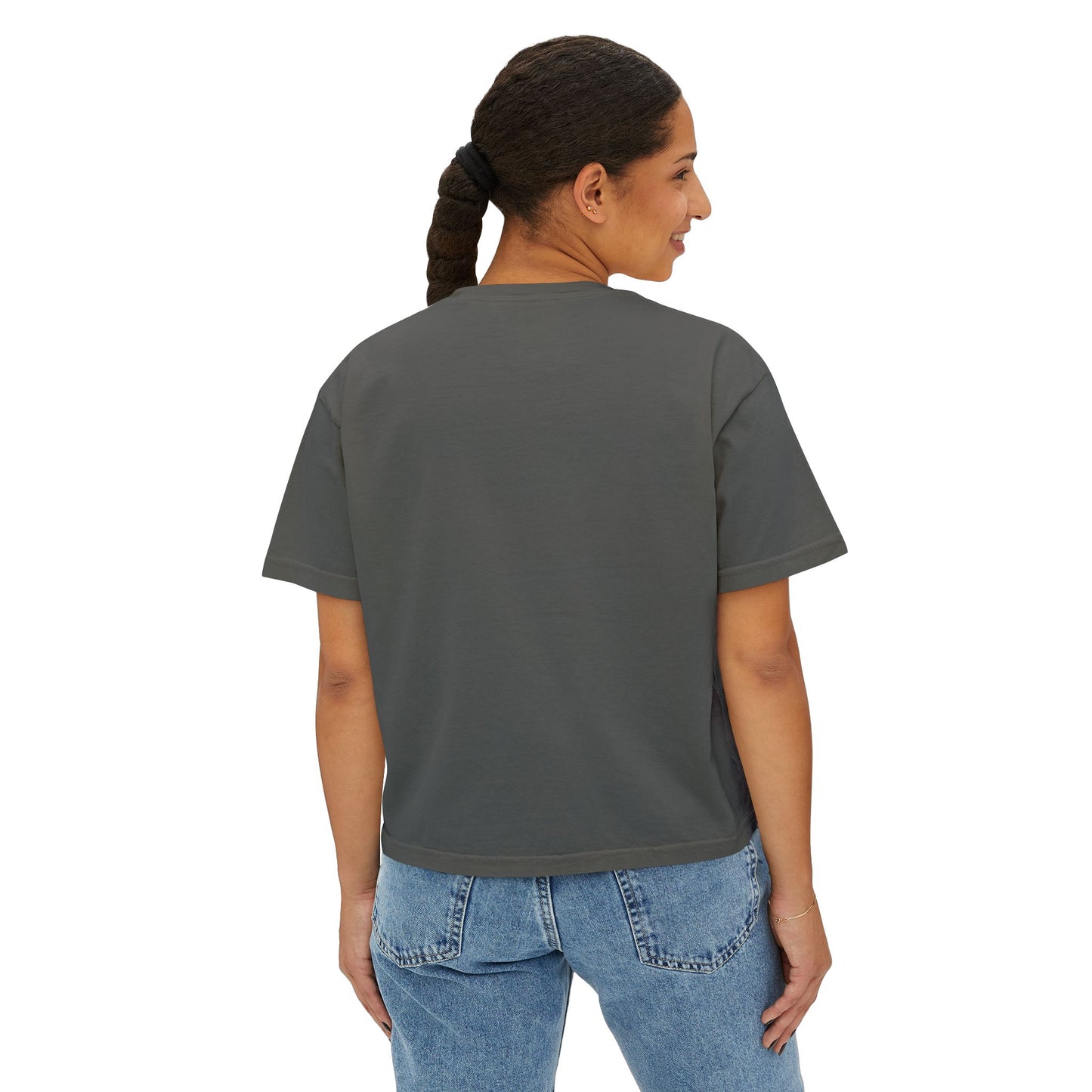Minimalist Women's Boxy Tee — 'Carefree & Calm' Embroidered Crop T-Shirt