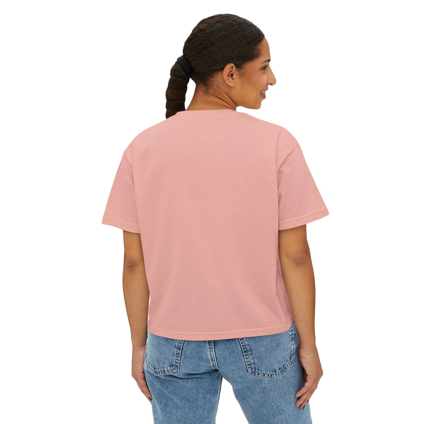 Minimalist Women's Boxy Tee — 'Carefree & Calm' Embroidered Crop T-Shirt