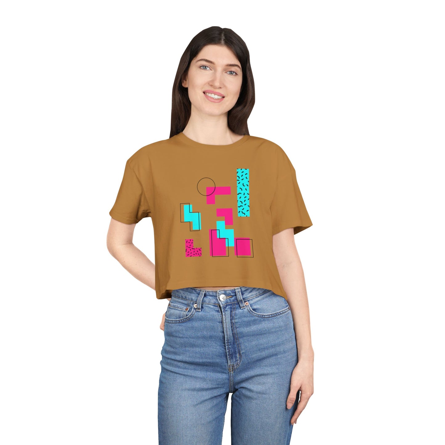 Retro Geometric Crop Tee — 80s Memphis Pattern Women's Top