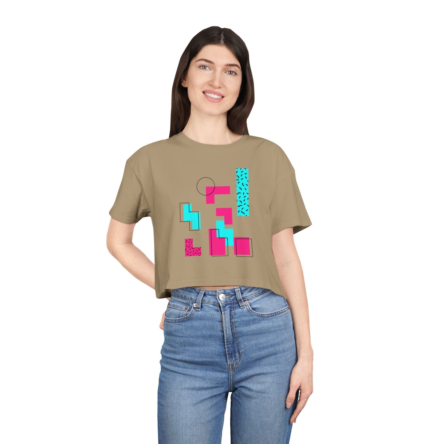 Retro Geometric Crop Tee — 80s Memphis Pattern Women's Top