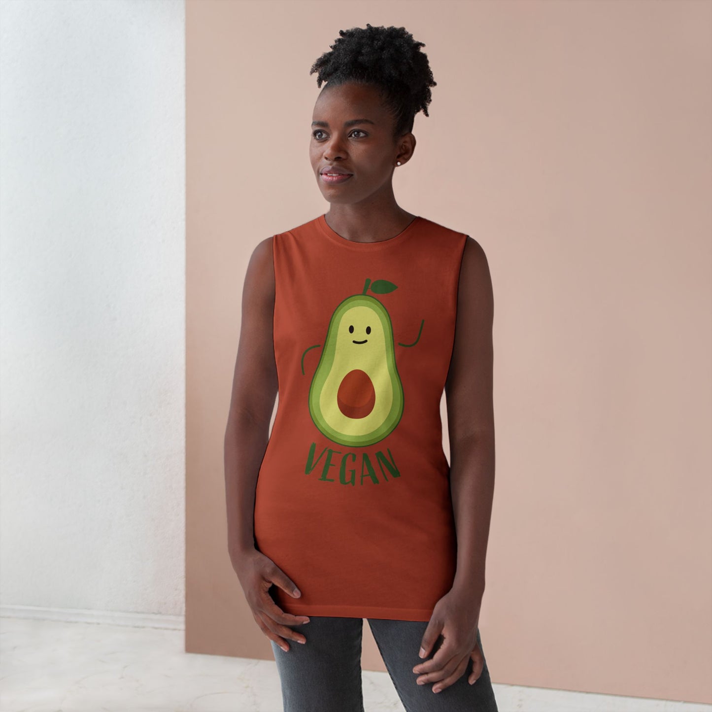 Vegan Avocado Tank Top — Cute Smiling Avocado Graphic Sleeveless Shirt