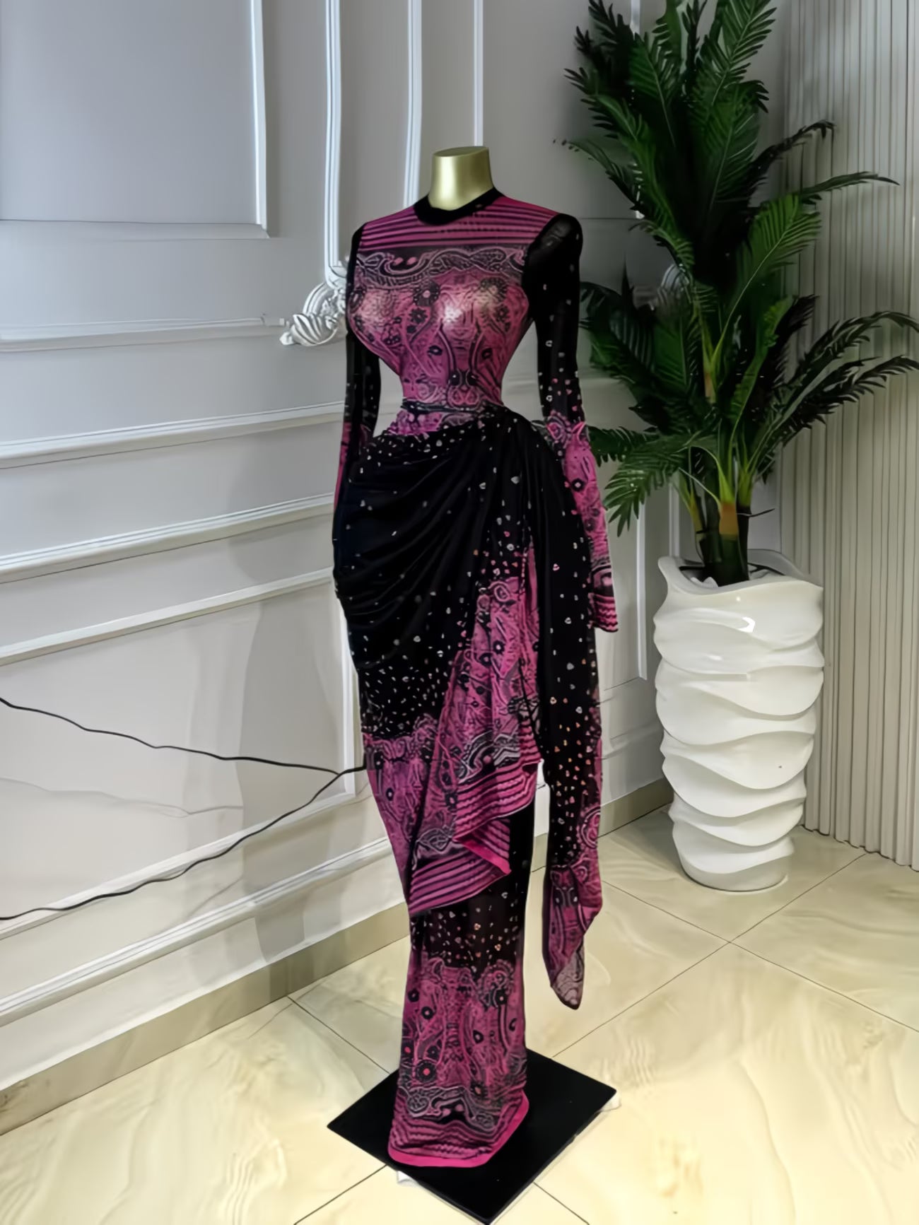 PaisleyMuse™ Ruched Waist Maxi Dress | Paisley Print Long Sleeve Wrap Dress for Women