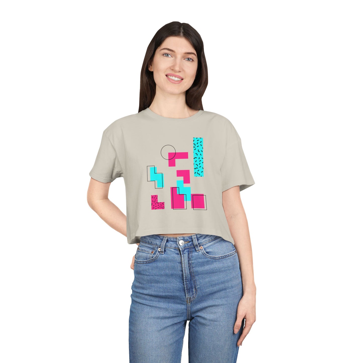 Retro Geometric Crop Tee — 80s Memphis Pattern Women's Top