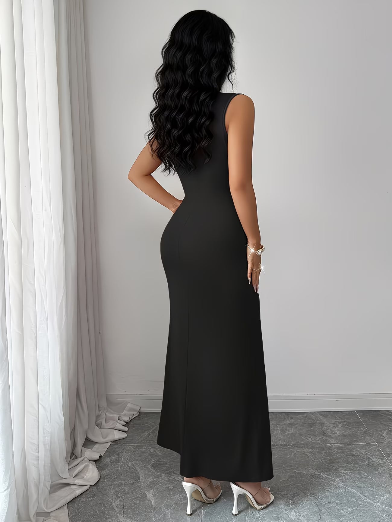 PearlGrace™ Sleeveless Pleated Fishtail Maxi Dress | Elegant High-Neck Evening Dress for Women