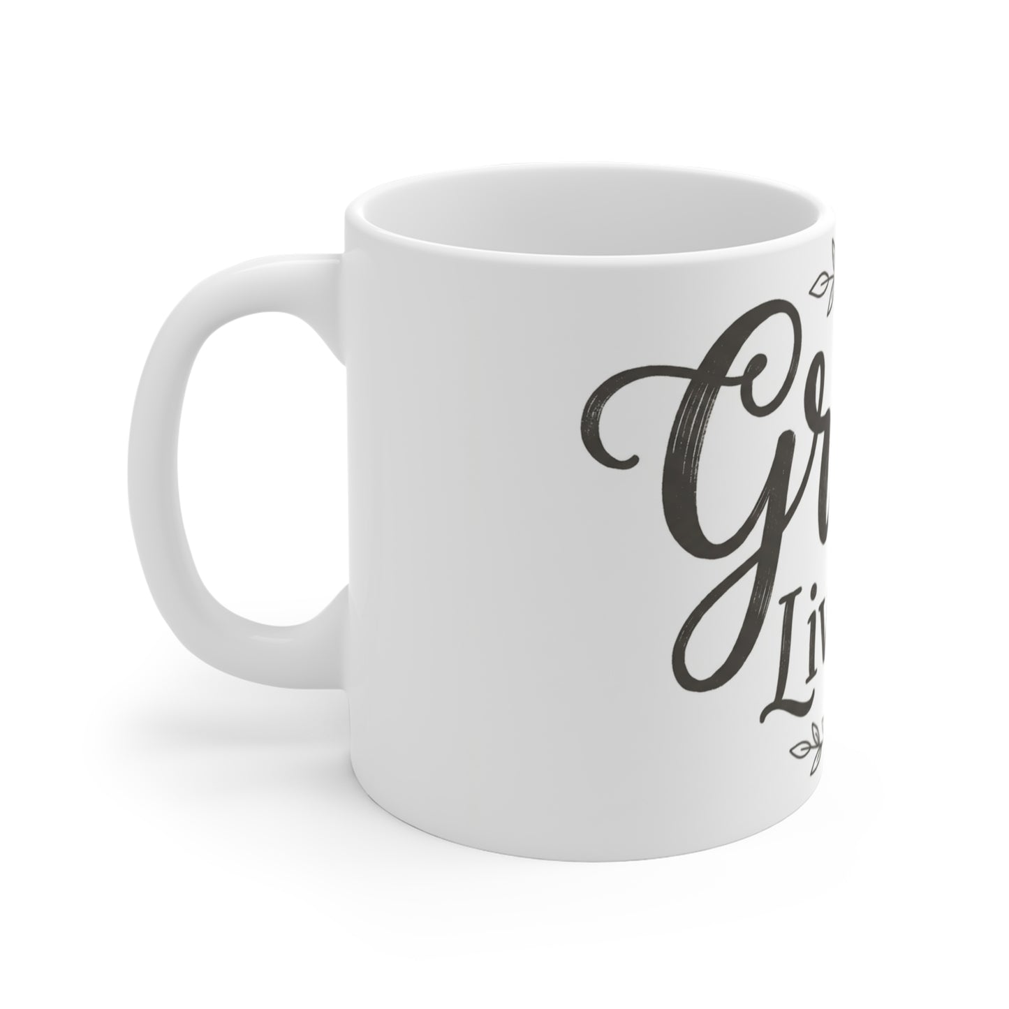 Grace Lives Here Ceramic Mug — Inspirational Script Coffee Cup, Faith Home Decor Gift (11oz)