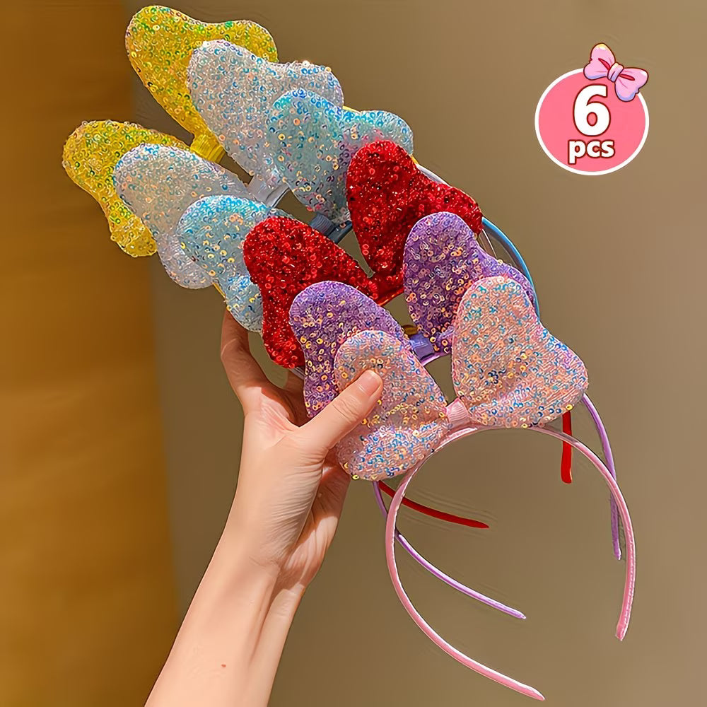Rainbow Sparkle™ 6-Piece Sequined Bow Headband Set | Multicolor Cute Hair Accessories