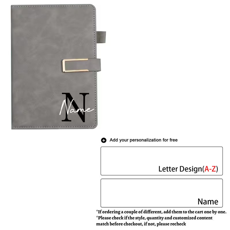 Personalized A5 PU Leather Notebook | Custom Journal with Pen Holder for Work, School & Travel