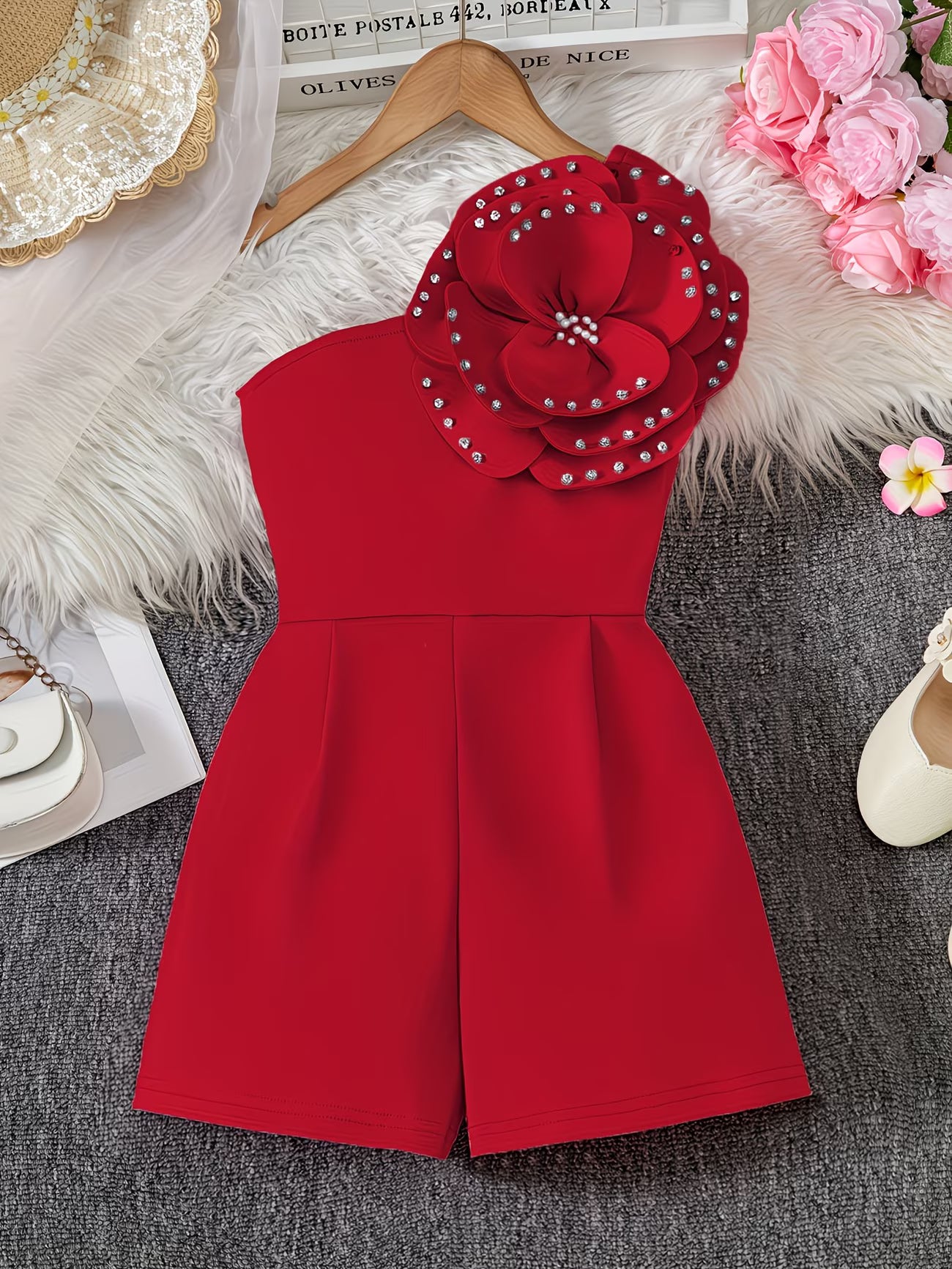 Girls’ 3D Floral Jumpsuit | Elegant Summer Party Outfit
