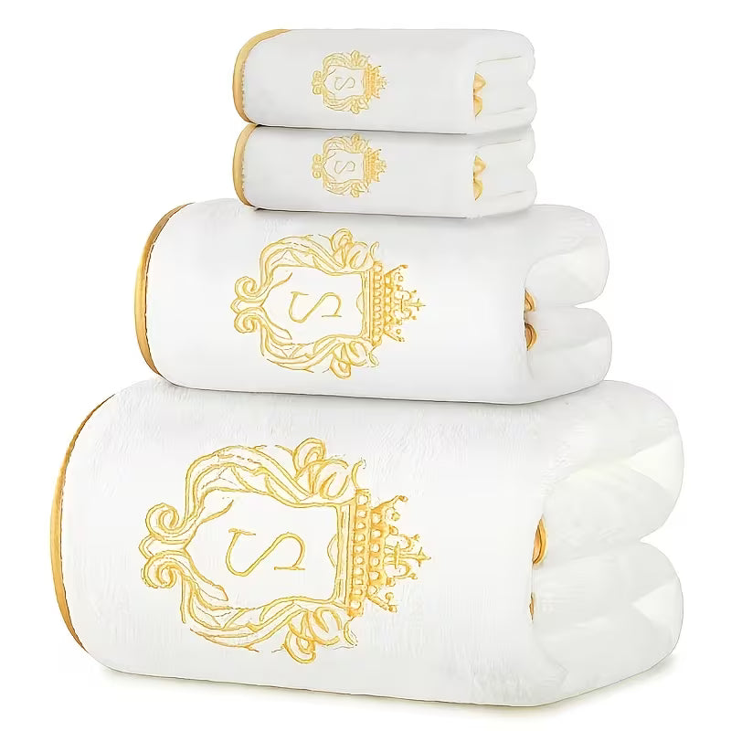 Luxury 4-Piece Bath Towel Set | Soft Solid Color Towels with Golden Edge Detail