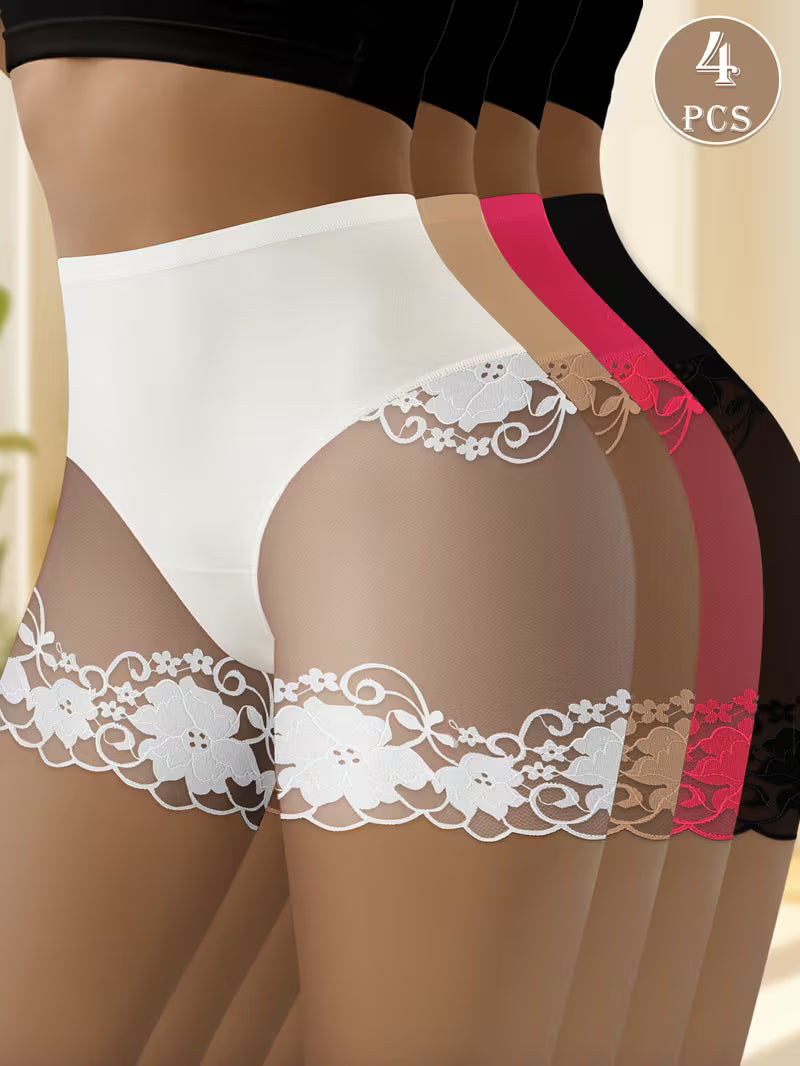 CurveSculpt™ 4-Pack Tummy Control Cheeky Briefs | Lace Trim Butt-Lifting Mid-Rise Panties for Women