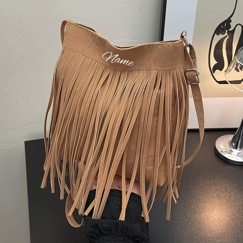 Women's Personalized Bohemian Fringe Crossbody Bag | Custom Initial Tassel Shoulder Purse