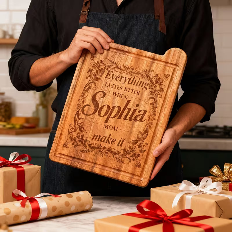 Personalized Sapele Wood Cutting Board | Custom Engraved Mahogany Kitchen Board