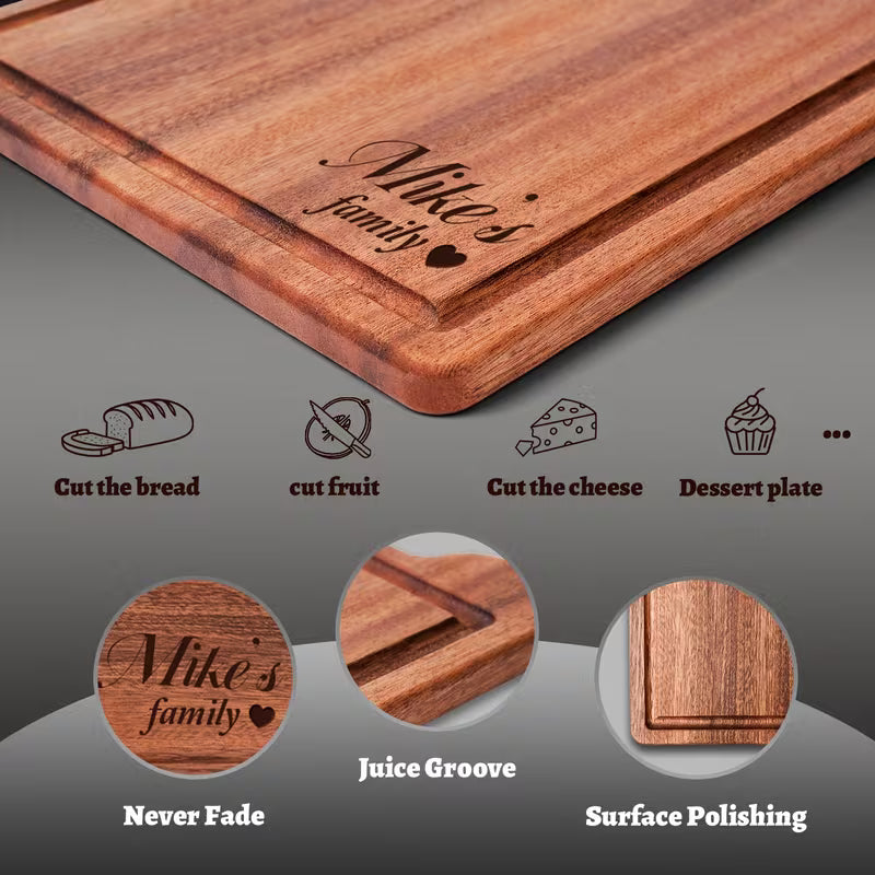 Personalized Sapele Wood Cutting Board | Custom Engraved Kitchen Chopping Board