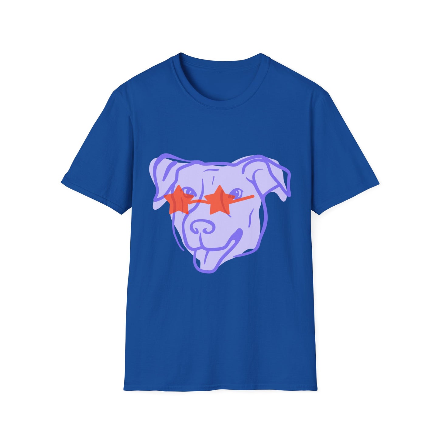 Dog Face T-Shirt — Playful Purple Pup with Star Sunglasses Graphic