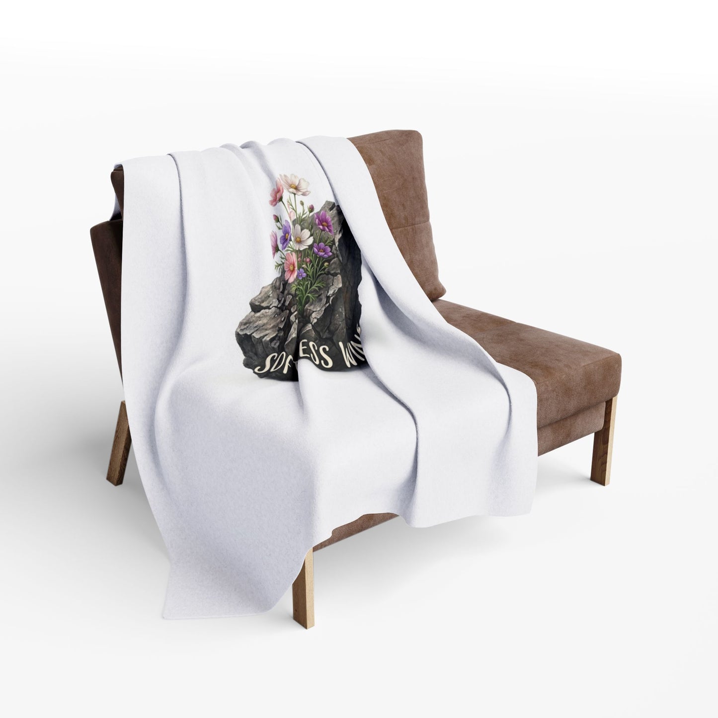 Fleece Blanket — "Softness Wins" Floral Rock Cozy Throw