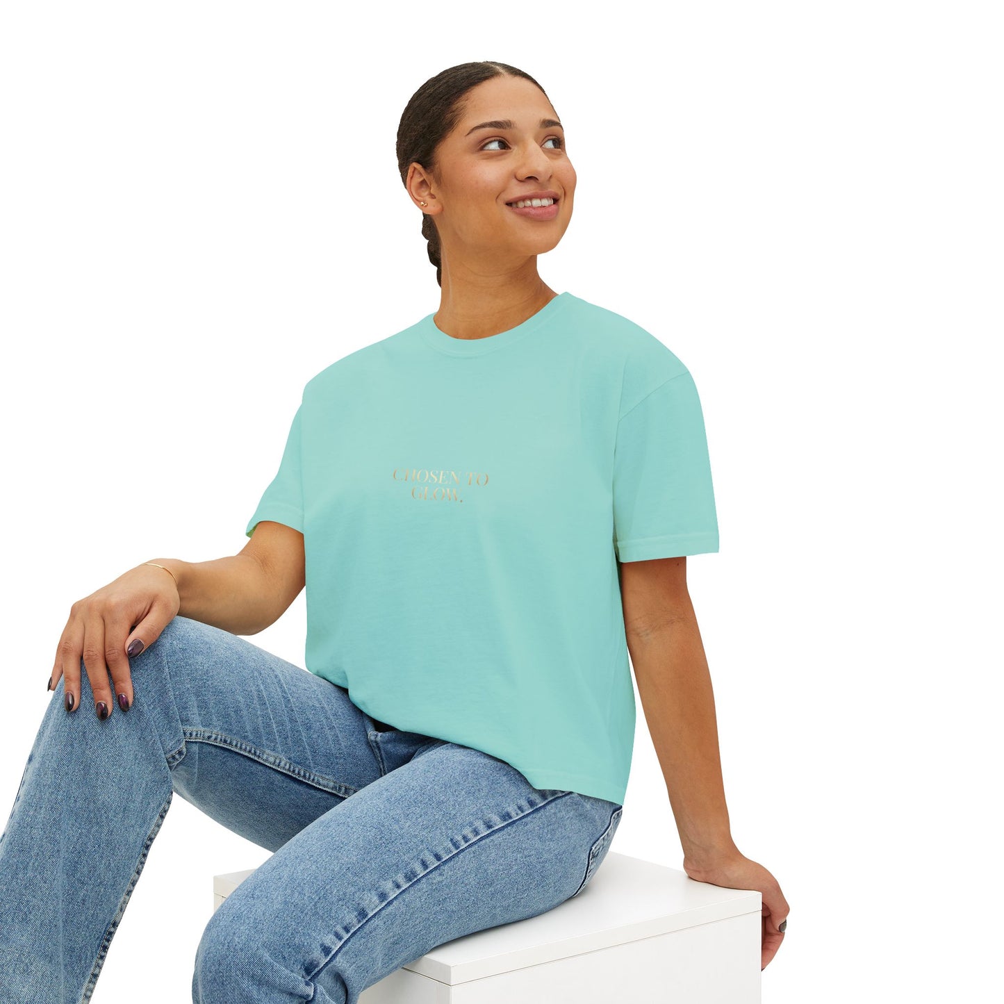 Minimalist Women's Boxy Tee — 'Carefree & Calm' Embroidered Crop T-Shirt