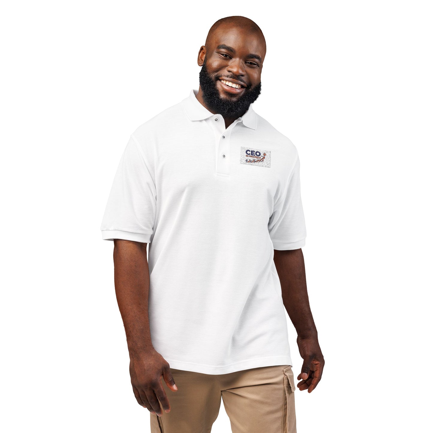 Embroidered CEO Club Polo Shirt — Classic White Corporate Logo Polo