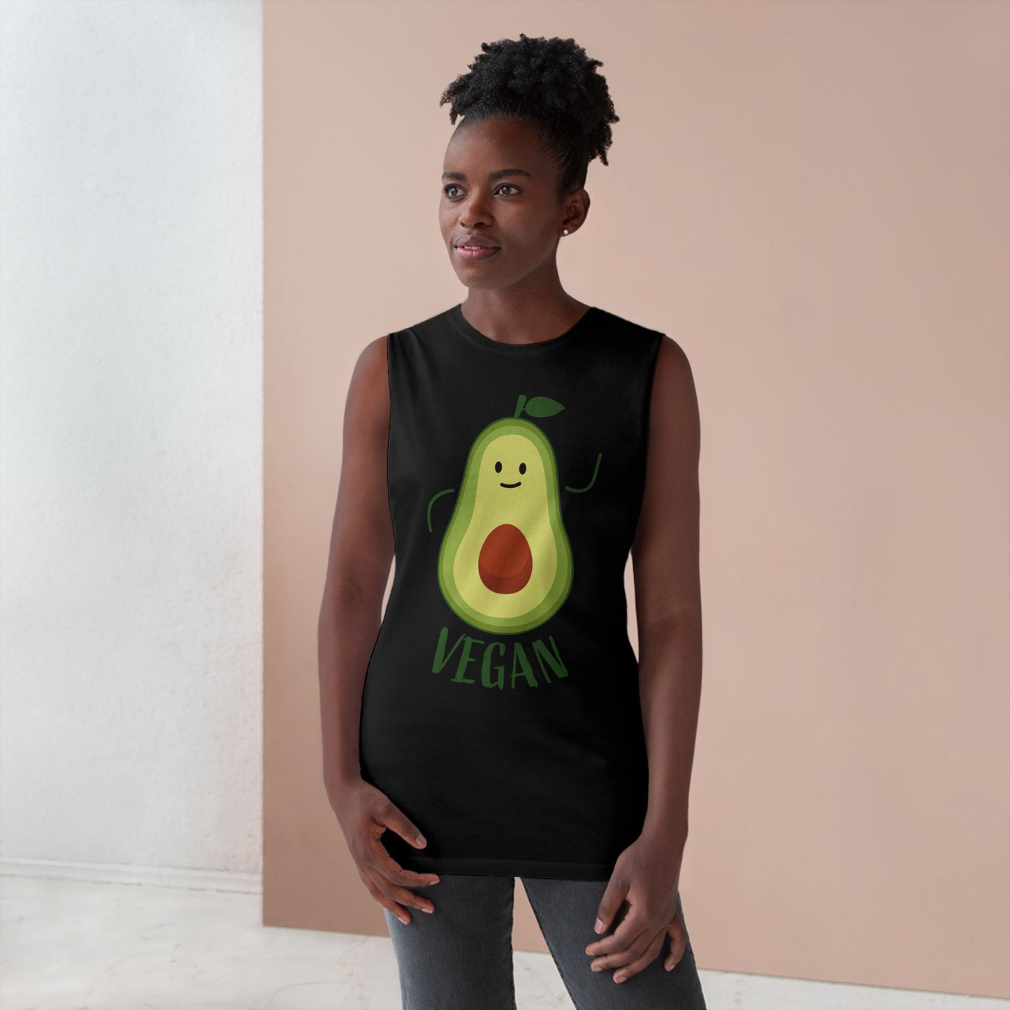 Vegan Avocado Tank Top — Cute Smiling Avocado Graphic Sleeveless Shirt