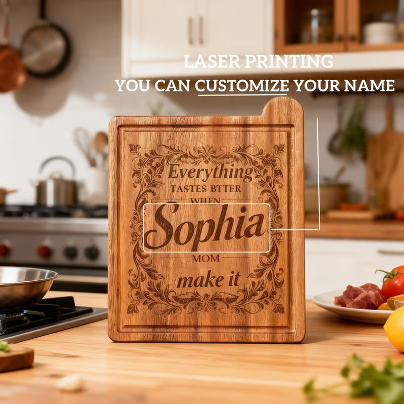 Personalized Sapele Wood Cutting Board | Custom Engraved Mahogany Kitchen Board