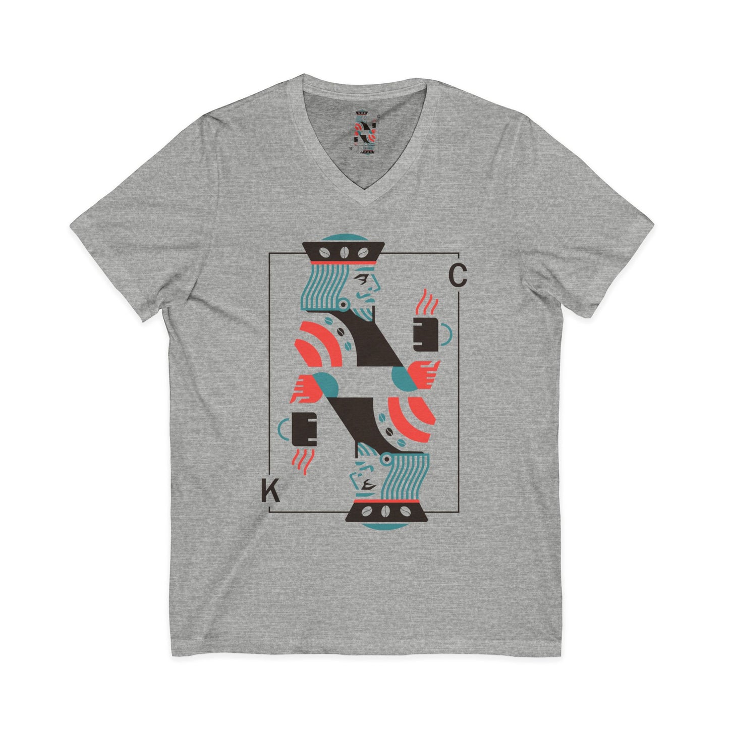 King of Cups Playing Card V‑Neck Tee — Retro Minimalist Tarot/Deck Design