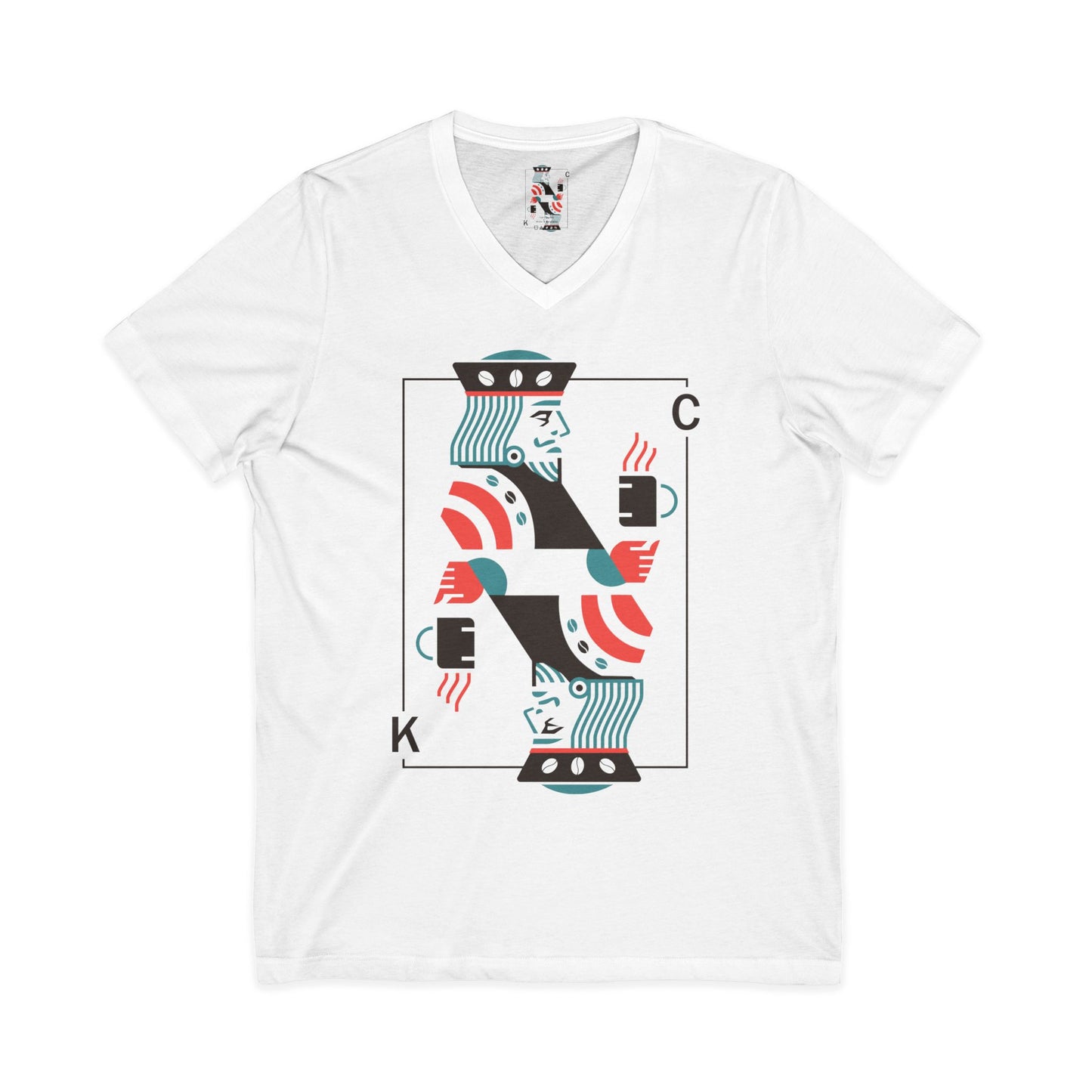 King of Cups Playing Card V‑Neck Tee — Retro Minimalist Tarot/Deck Design