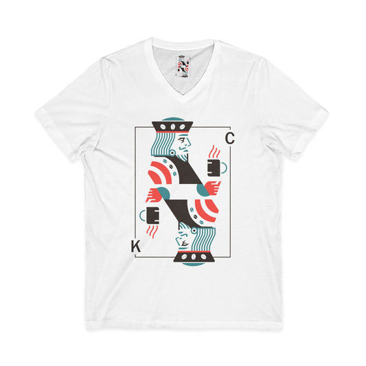 King of Cups Playing Card V‑Neck Tee — Retro Minimalist Tarot/Deck Design