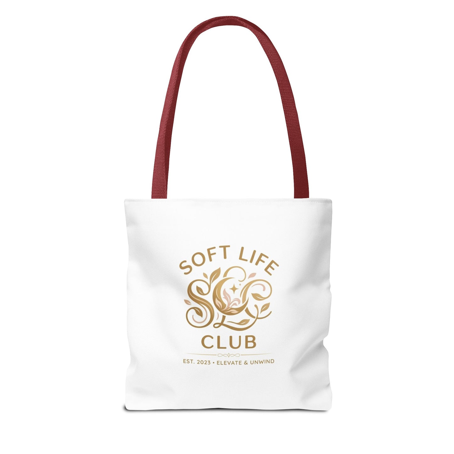 Soft Life Club Tote Bag — Chic Gold Logo AOP Tote for Everyday Carry