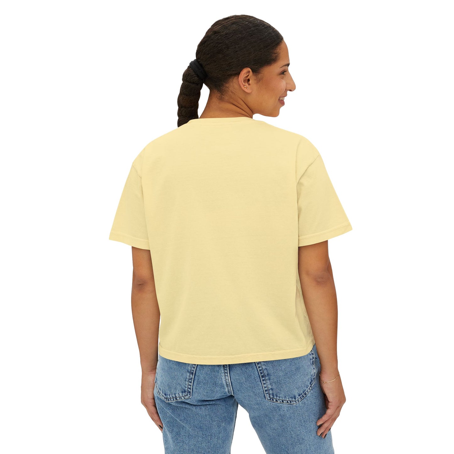 Minimalist Women's Boxy Tee — 'Carefree & Calm' Embroidered Crop T-Shirt