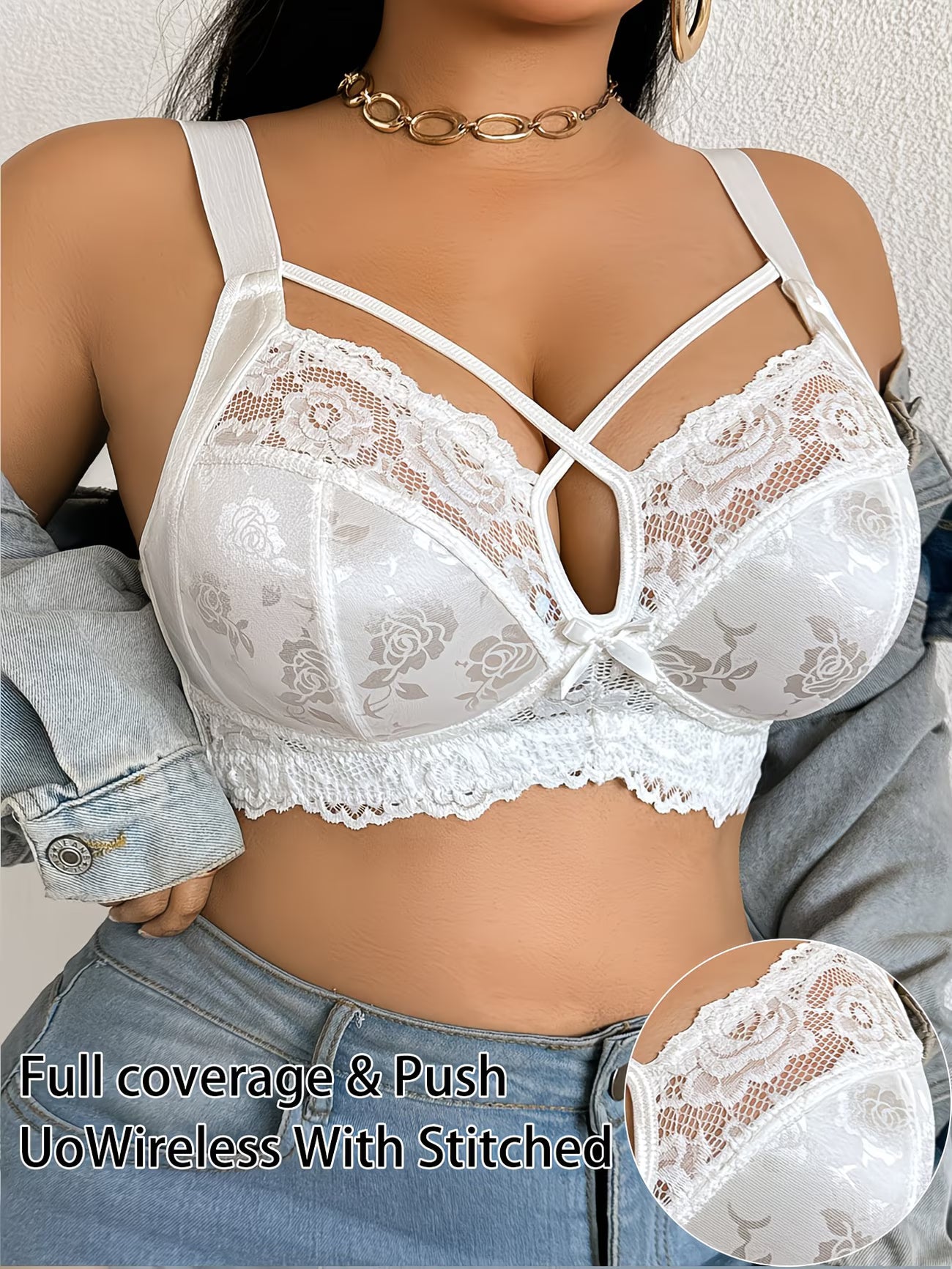 ComfortLace™ Plus Size Wire-Free Bra | Seamless Lace Patchwork Support Bra for Women