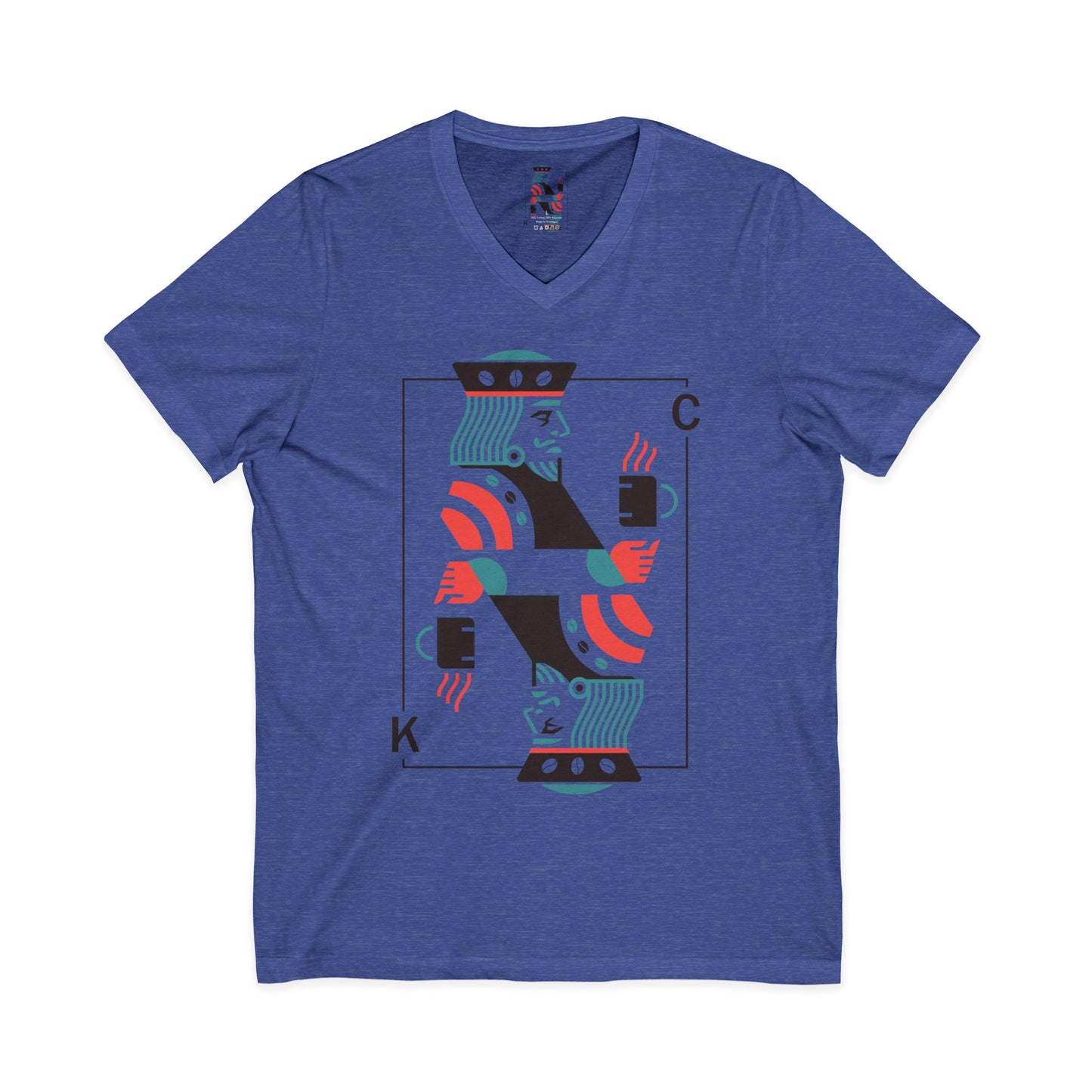 King of Cups Playing Card V‑Neck Tee — Retro Minimalist Tarot/Deck Design