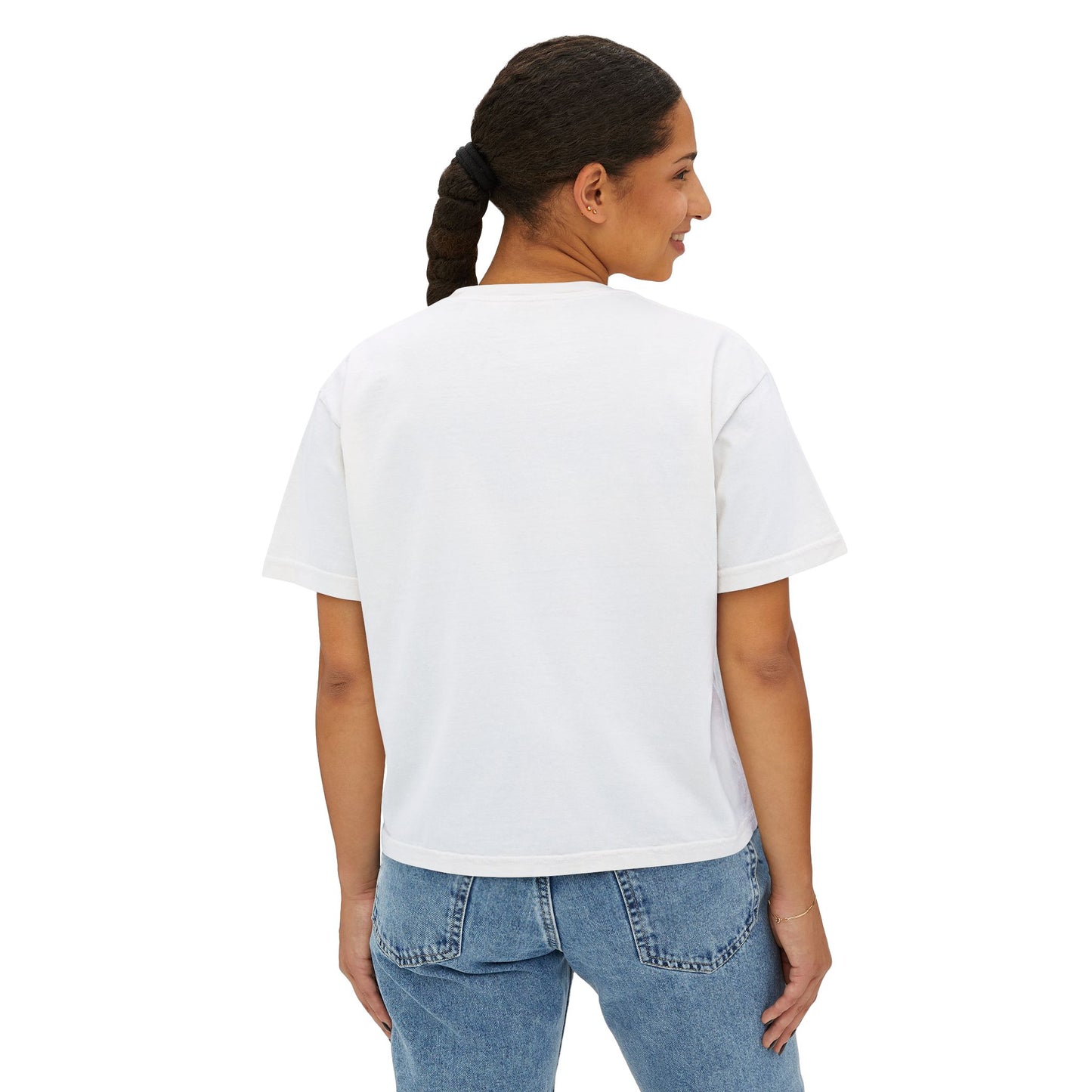 Minimalist Women's Boxy Tee — 'Carefree & Calm' Embroidered Crop T-Shirt