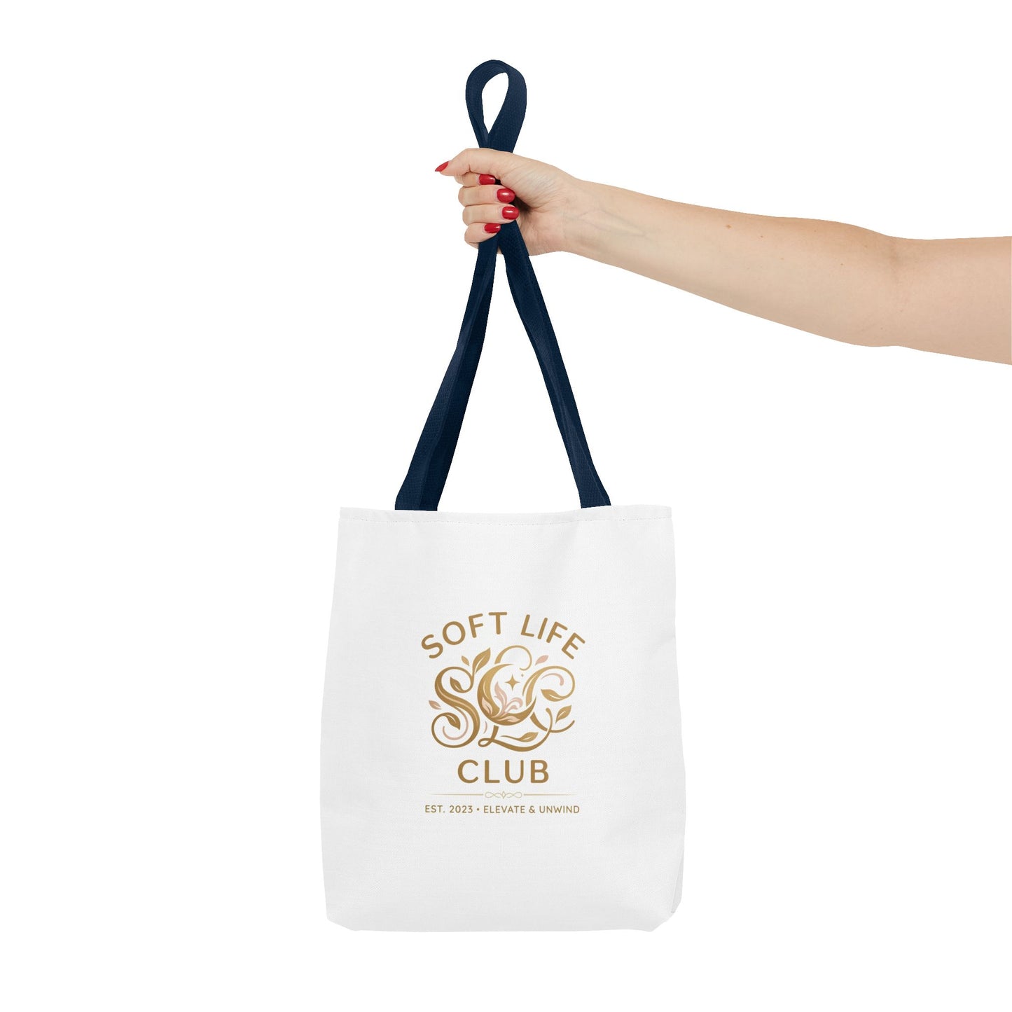 Soft Life Club Tote Bag — Chic Gold Logo AOP Tote for Everyday Carry