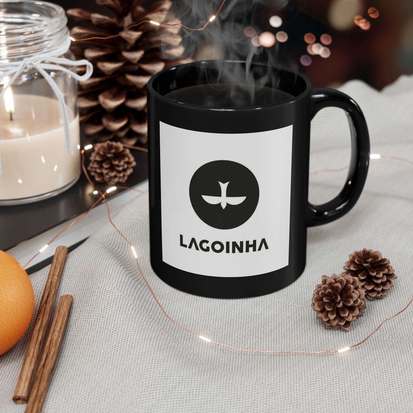 Lagoinha Logo Black Ceramic Mug — 11oz & 15oz Coffee Cup