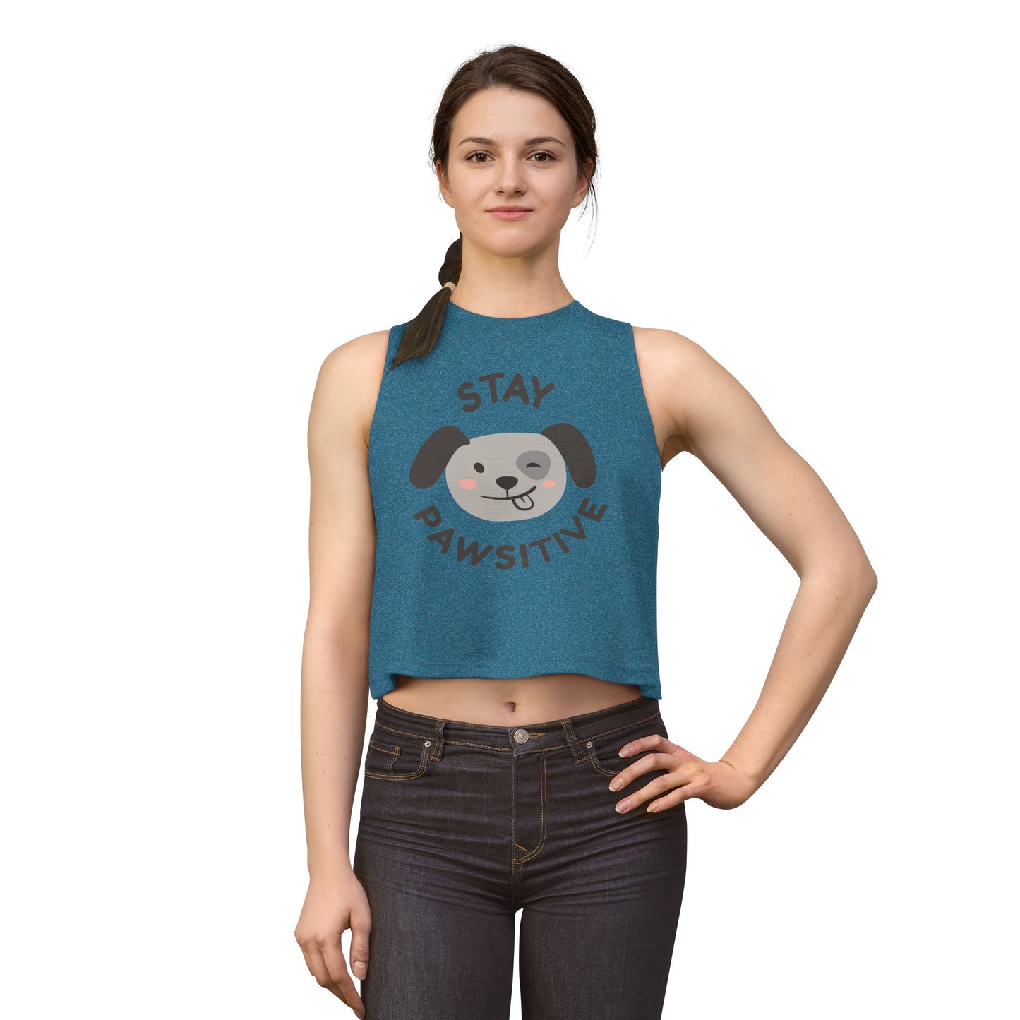 Stay Pawsitive Crop Top — Cute Dog Graphic Women's Tank