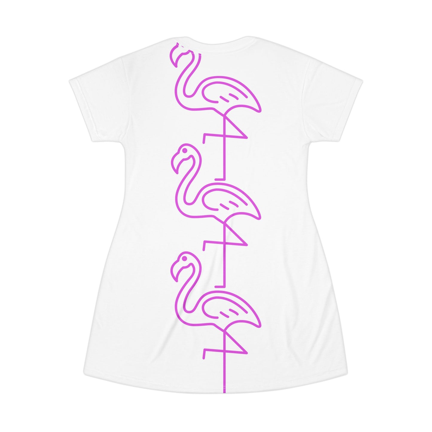 Flamingo Line T-Shirt Dress — Neon Pink Tropical Graphic