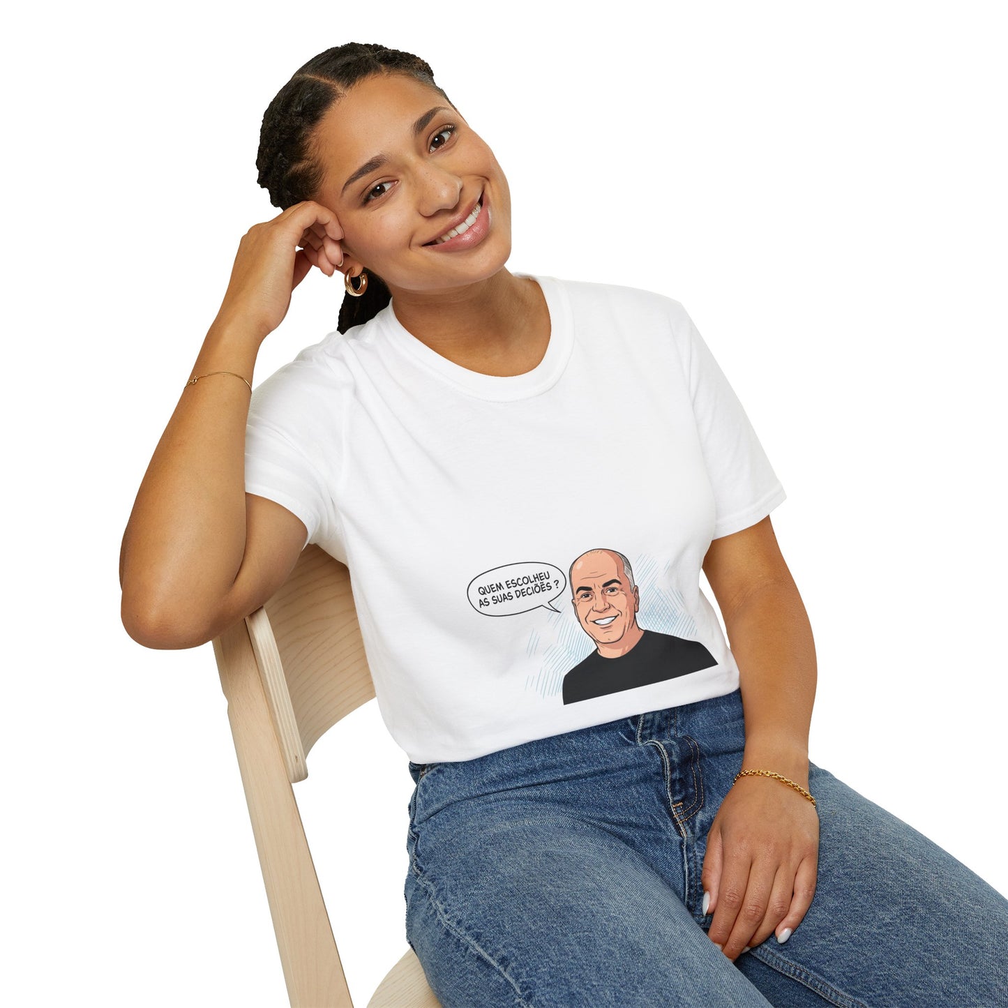 T-Shirt — "Quem Escolheu as Suas Decisões?" Portuguese Funny Portrait Tee