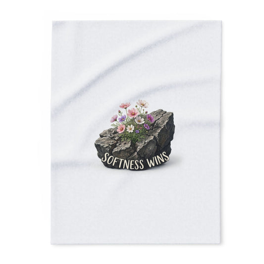 Fleece Blanket — "Softness Wins" Floral Rock Cozy Throw