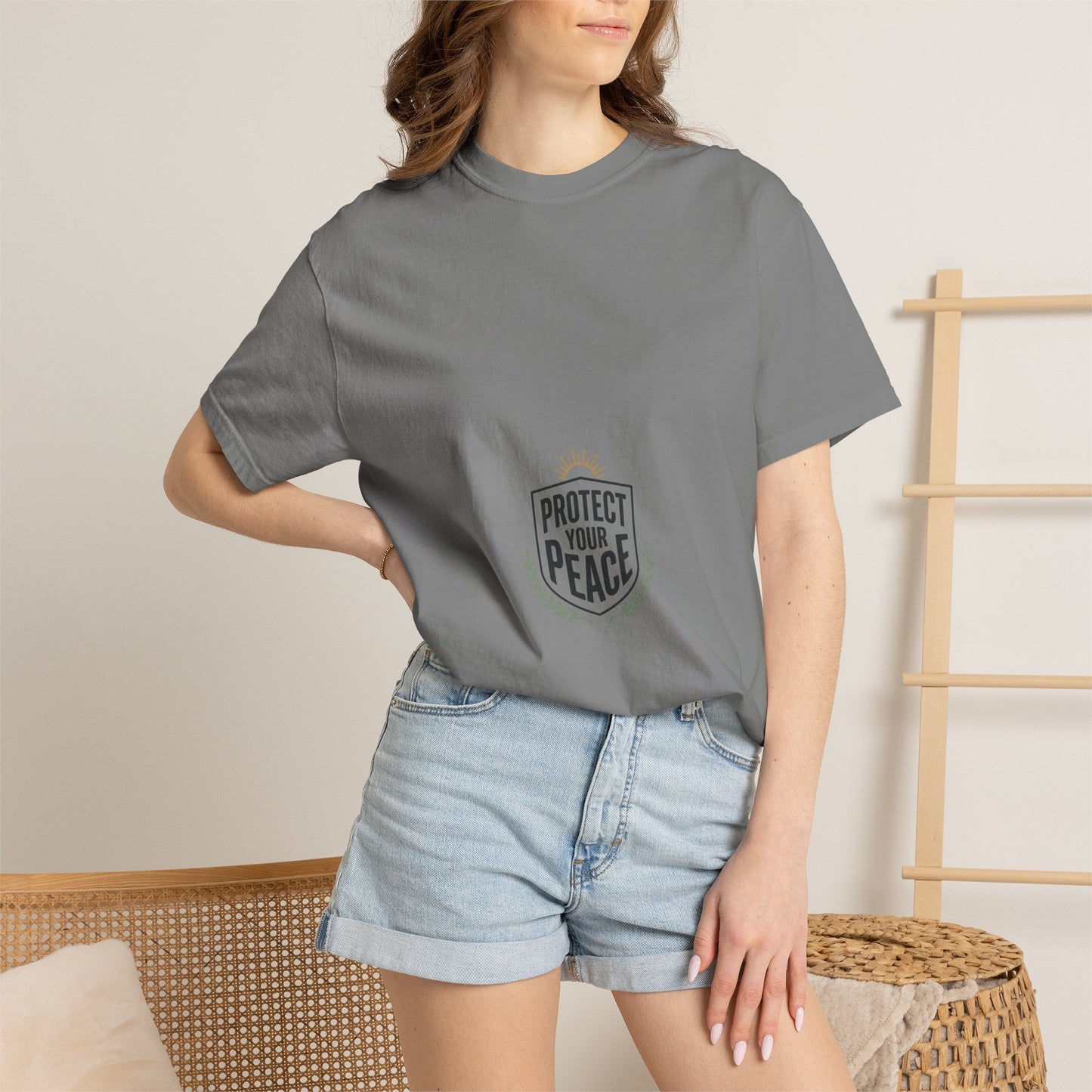 Protect Your Peace T-Shirt — Minimal Shield Graphic, Inspirational Casual Tee